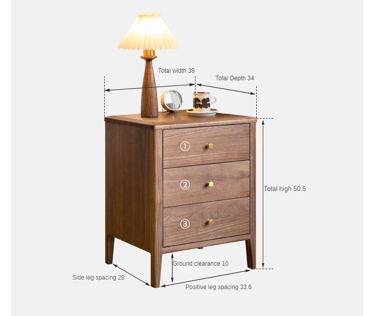 Black Walnut Solid Wood Nordic Style Nightstand.