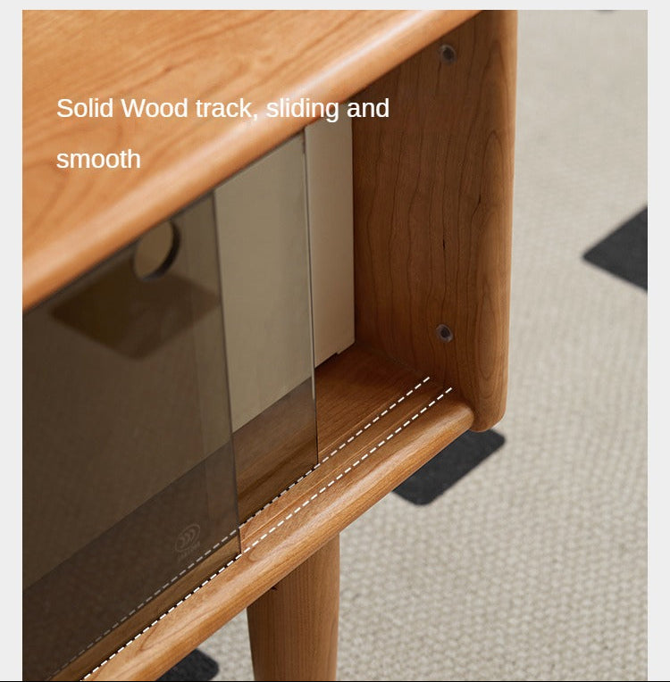 Cherry Wood Coffee Table with Drawer))