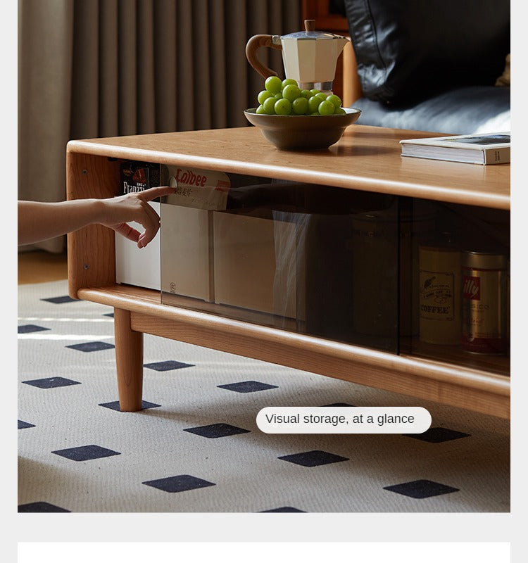 Cherry Wood Coffee Table with Drawer))