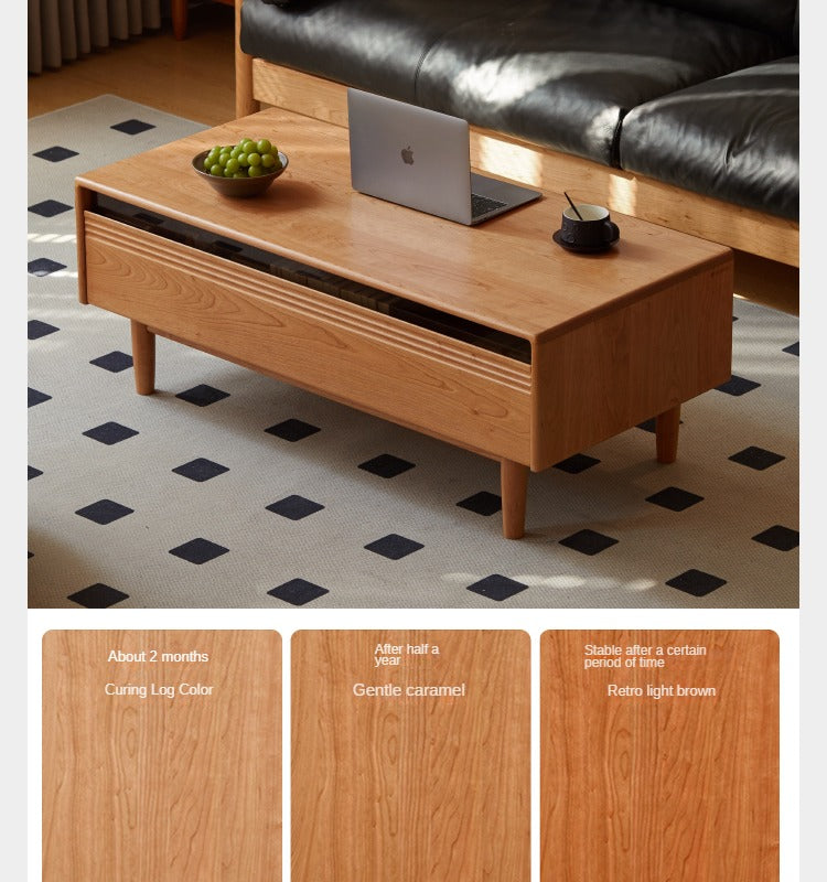 Cherry Wood Coffee Table with Drawer))
