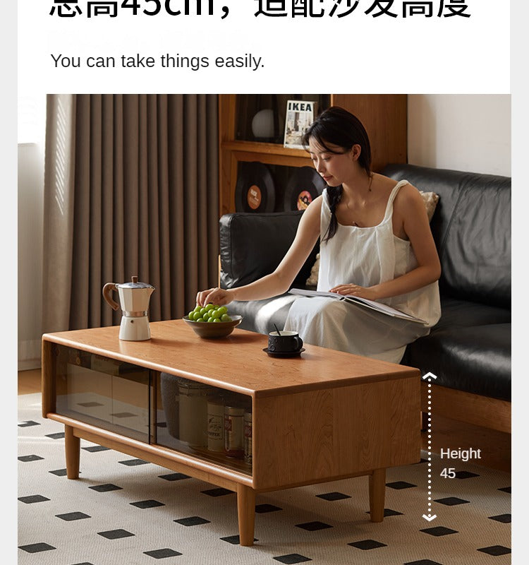 Cherry Wood Coffee Table with Drawer))