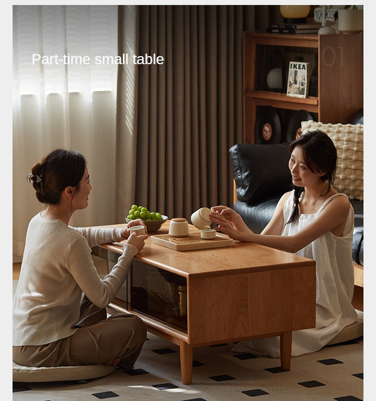 Cherry Wood Coffee Table with Drawer))