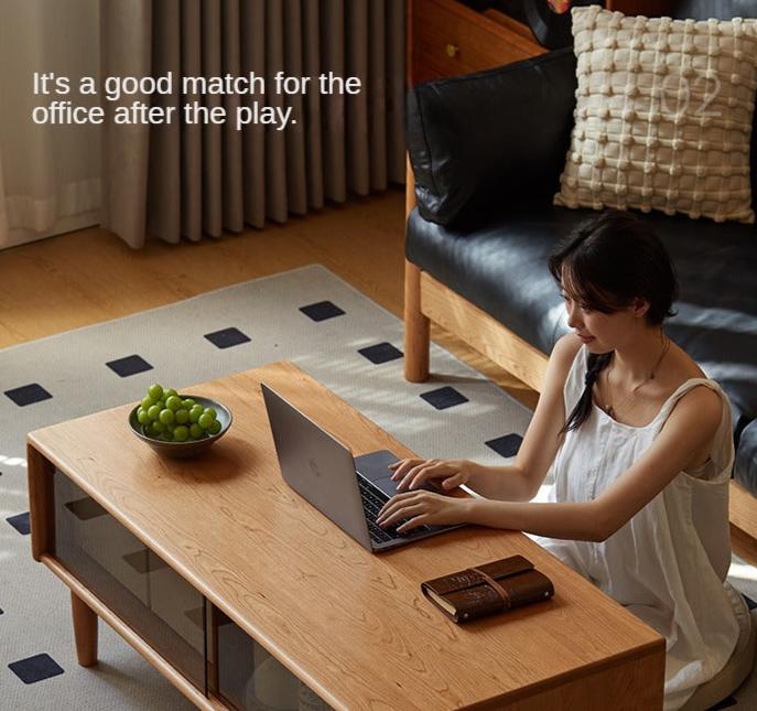 Cherry Wood Coffee Table with Drawer))