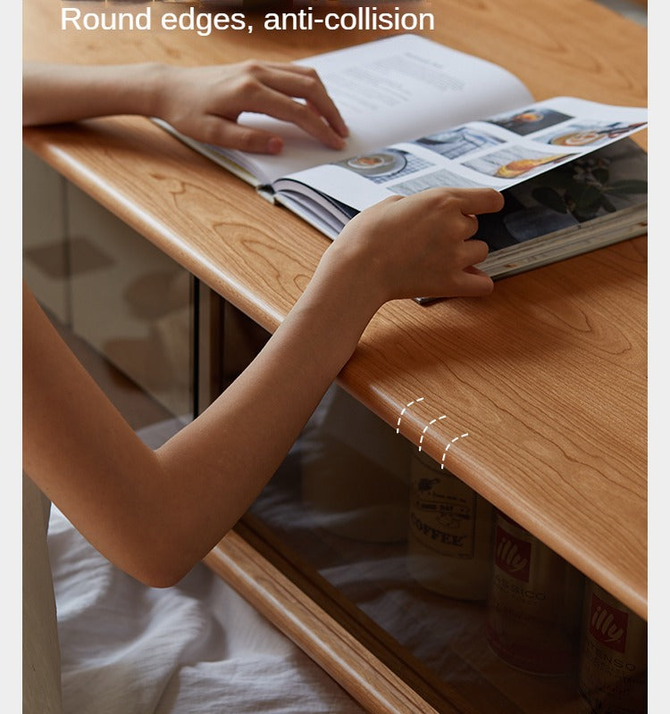 Cherry Wood Coffee Table with Drawer))