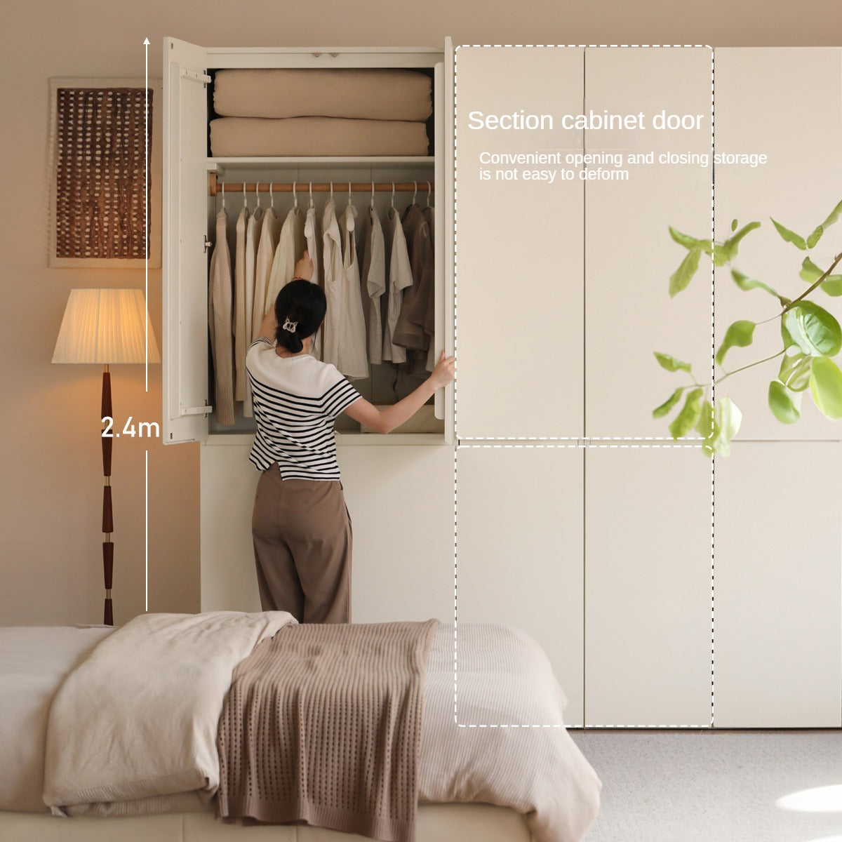 Pine, Oak Solid Wood Sectional Large Wardrobe Cream Style.