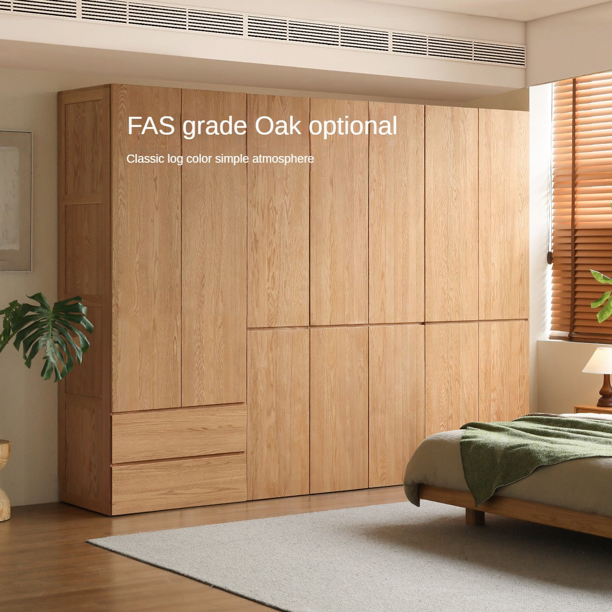 Pine, Oak Solid Wood Sectional Large Wardrobe Cream Style.