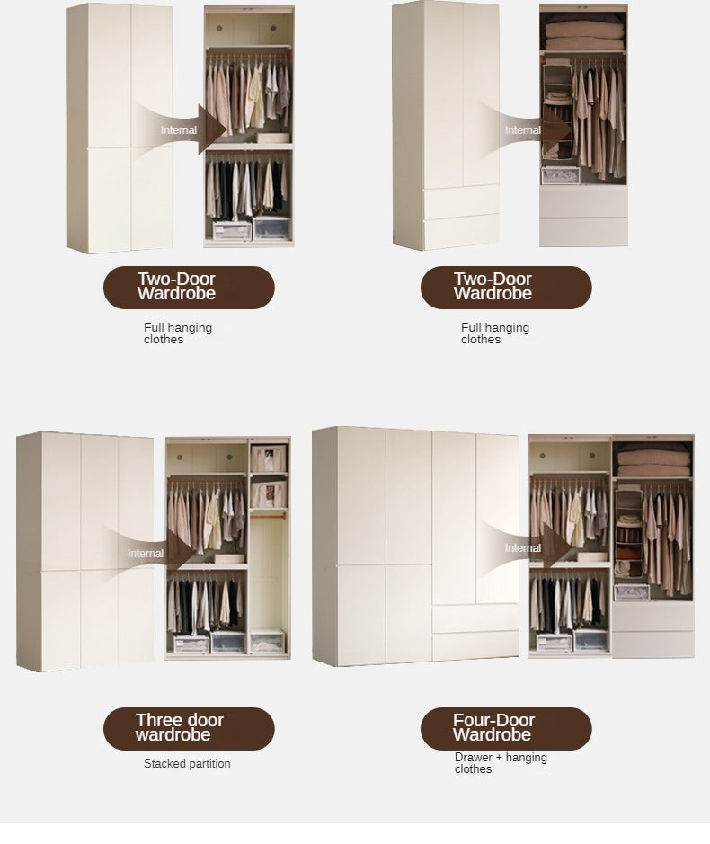 Pine, Oak Solid Wood Sectional Large Wardrobe Cream Style.