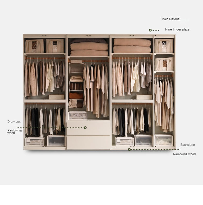 Pine, Oak Solid Wood Sectional Large Wardrobe Cream Style.
