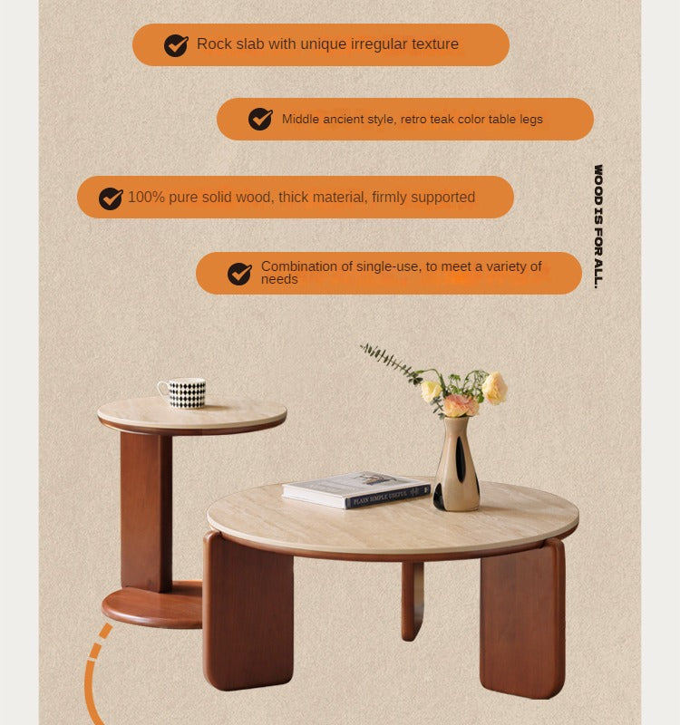 Poplar Solid Wood Medieval Style Rock Plate Coffee Table