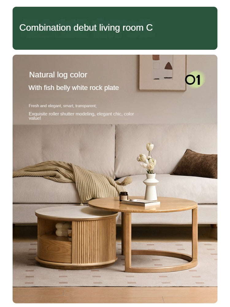 Ash Solid Wood Modern Rock Plate Round Table Coffee