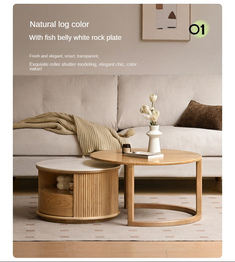Ash Solid Wood Modern Rock Plate Round Table Coffee