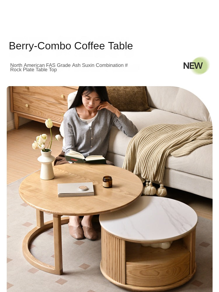Ash Solid Wood Modern Rock Plate Round Table Coffee