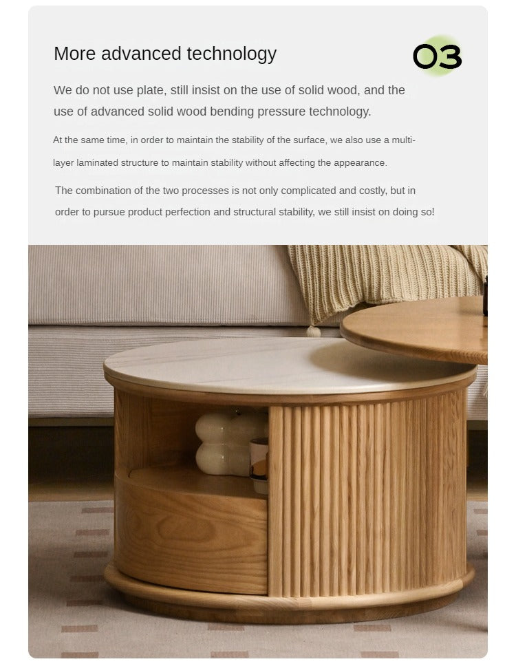 Ash Solid Wood Modern Rock Plate Round Table Coffee