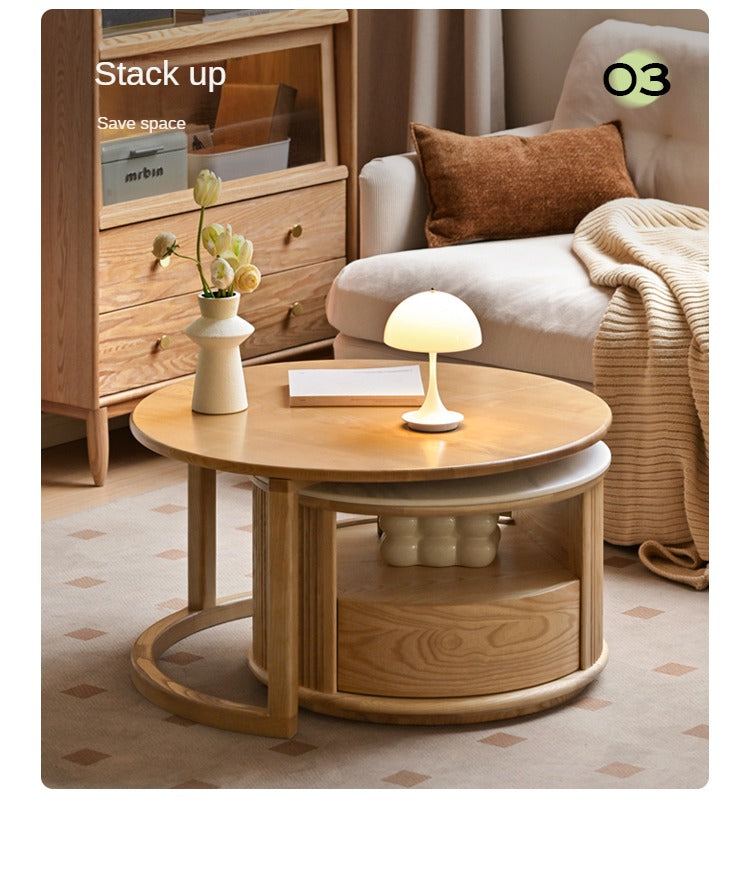 Ash Solid Wood Modern Rock Plate Round Table Coffee