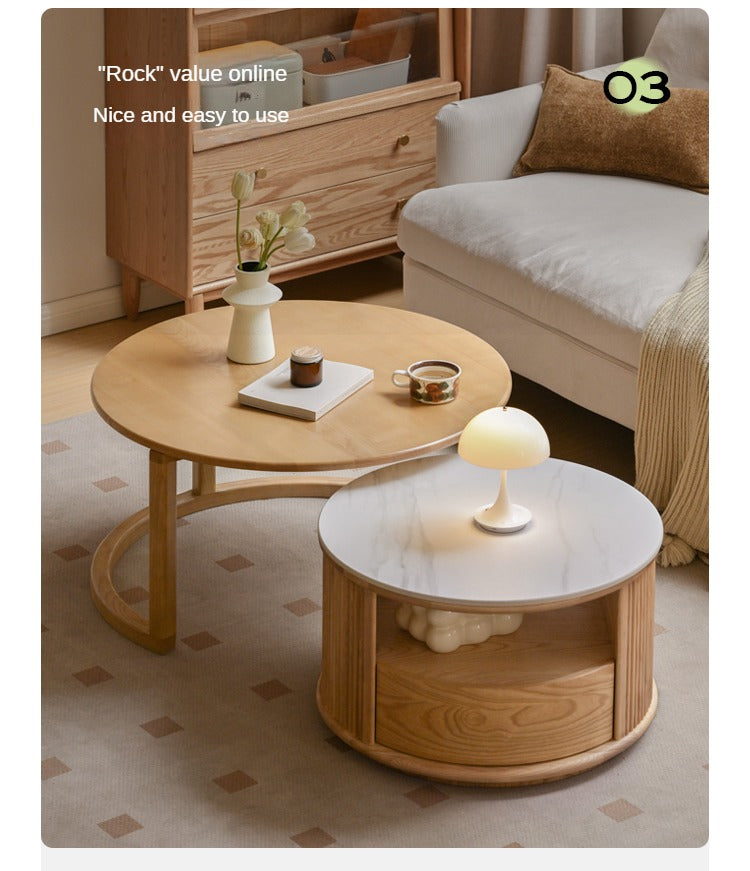Ash Solid Wood Modern Rock Plate Round Table Coffee