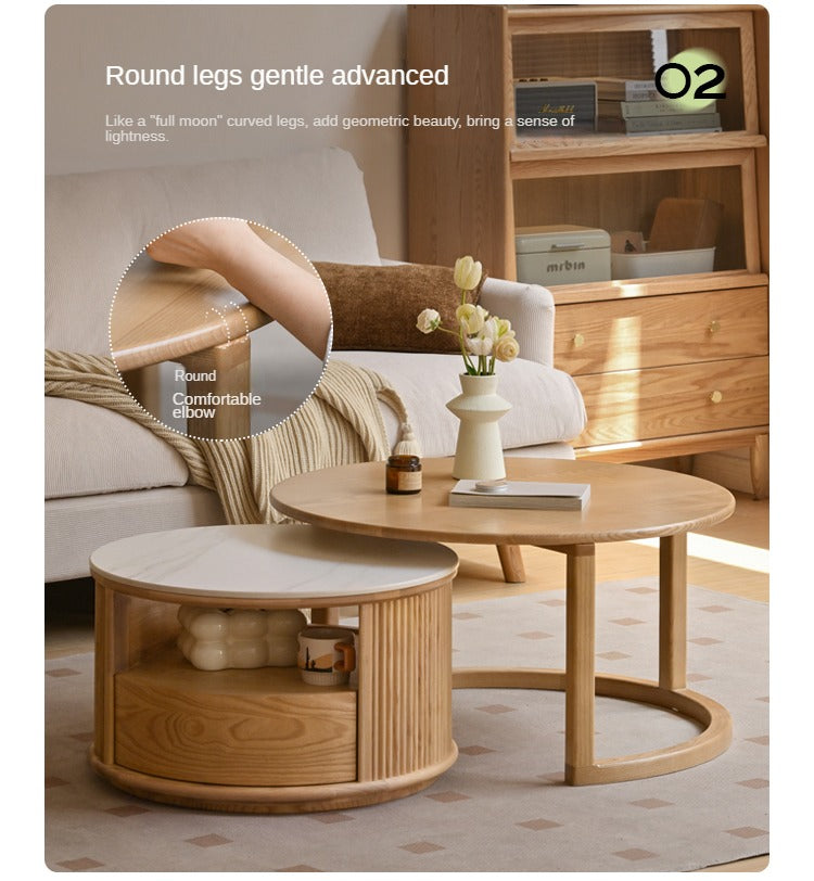 Ash Solid Wood Modern Rock Plate Round Table Coffee