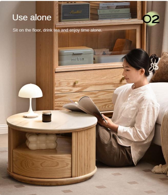 Ash Solid Wood Modern Rock Plate Round Table Coffee