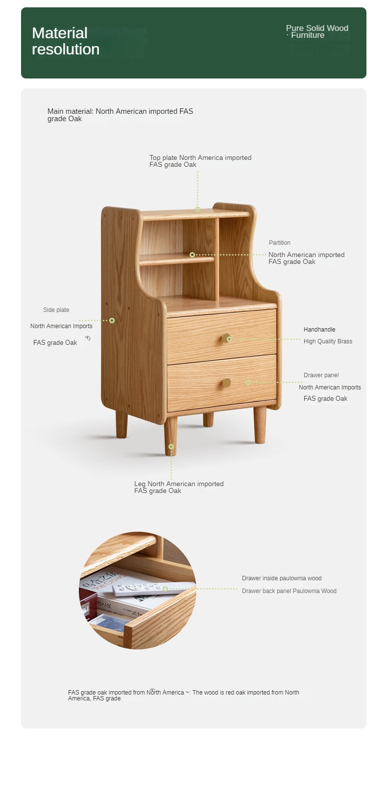 Oak Solid Wood Nightstand.