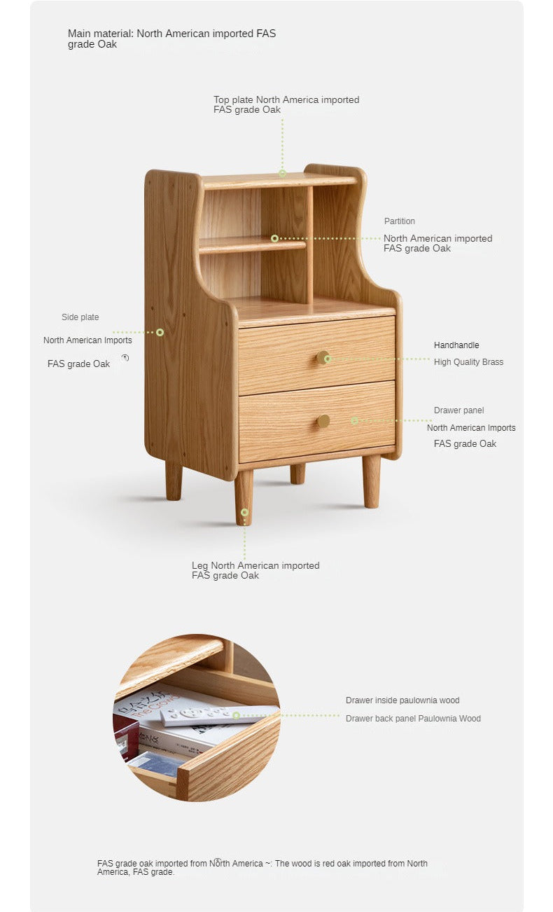 Oak Solid Wood Nightstand with Modern Minimalist Storage Design