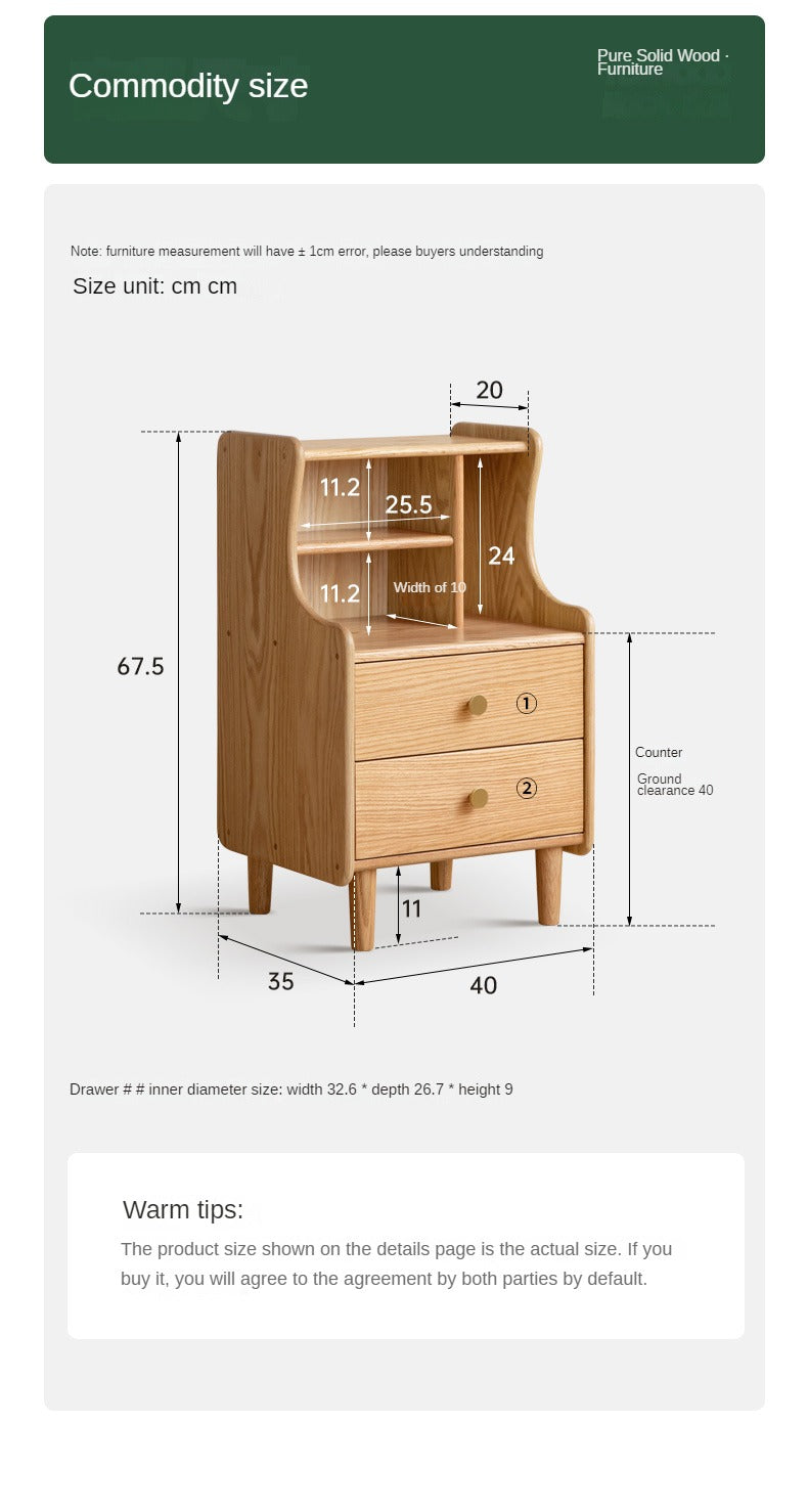 Oak Solid Wood Nightstand with Modern Minimalist Storage Design