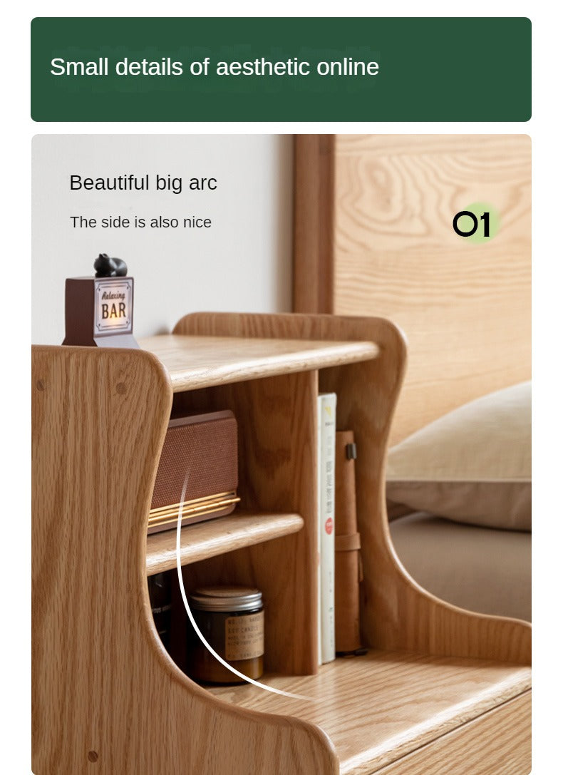 Oak Solid Wood Nightstand with Modern Minimalist Storage Design