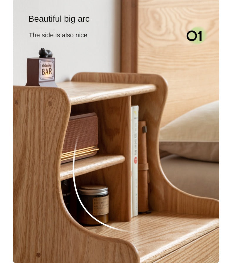 Oak Solid Wood Nightstand with Modern Minimalist Storage Design
