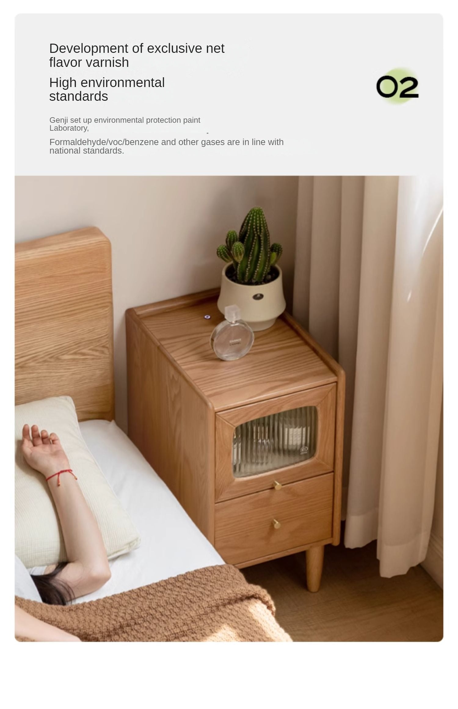 Oak, Beech Solid Wood Nightstand With Light