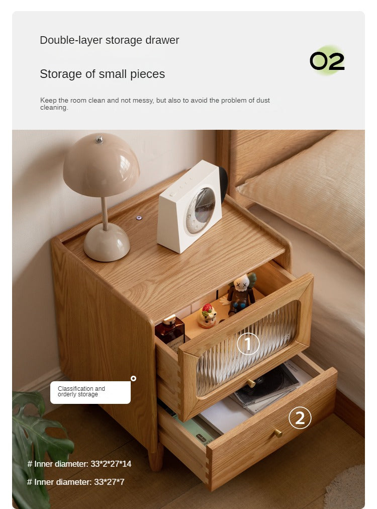 Oak, Beech Solid Wood Nightstand With Light