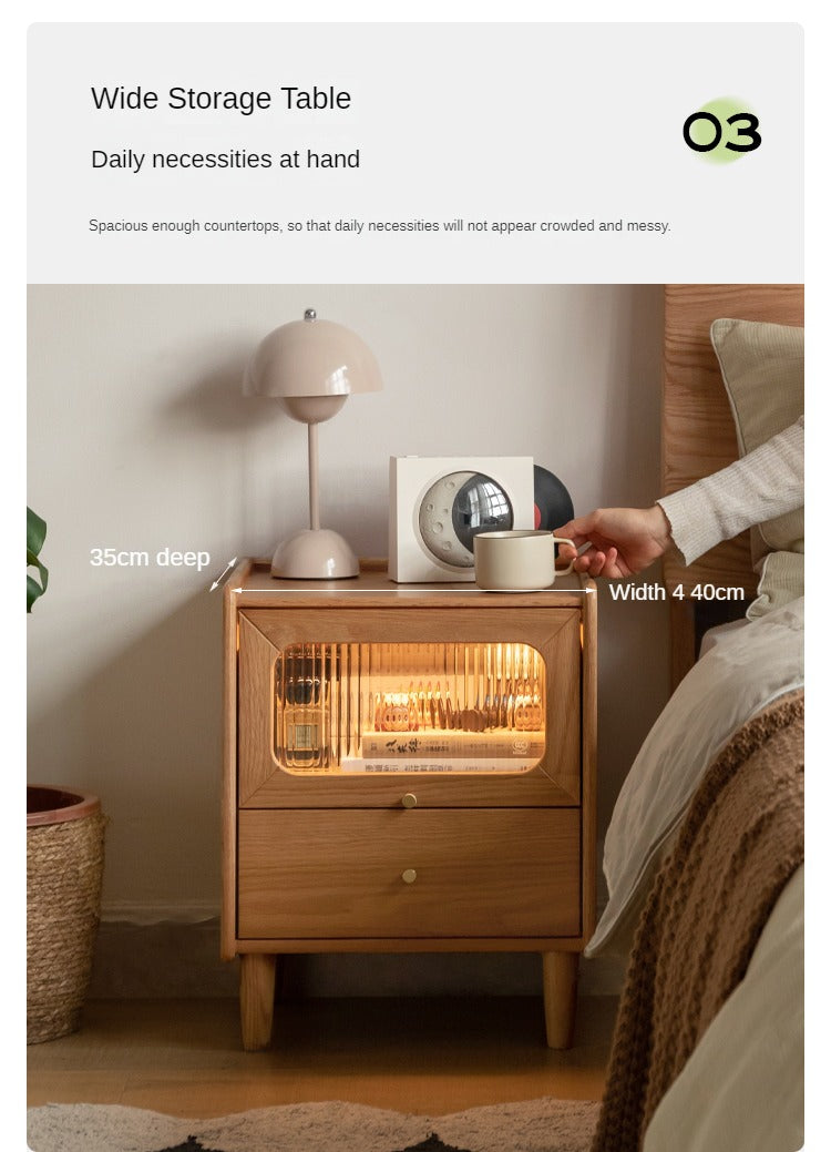 Oak, Beech Solid Wood Nightstand With Light