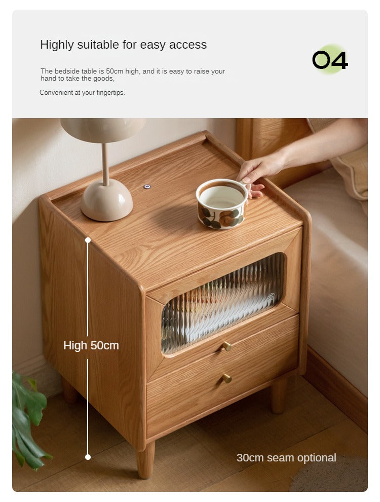Oak, Beech Solid Wood Nightstand With Light