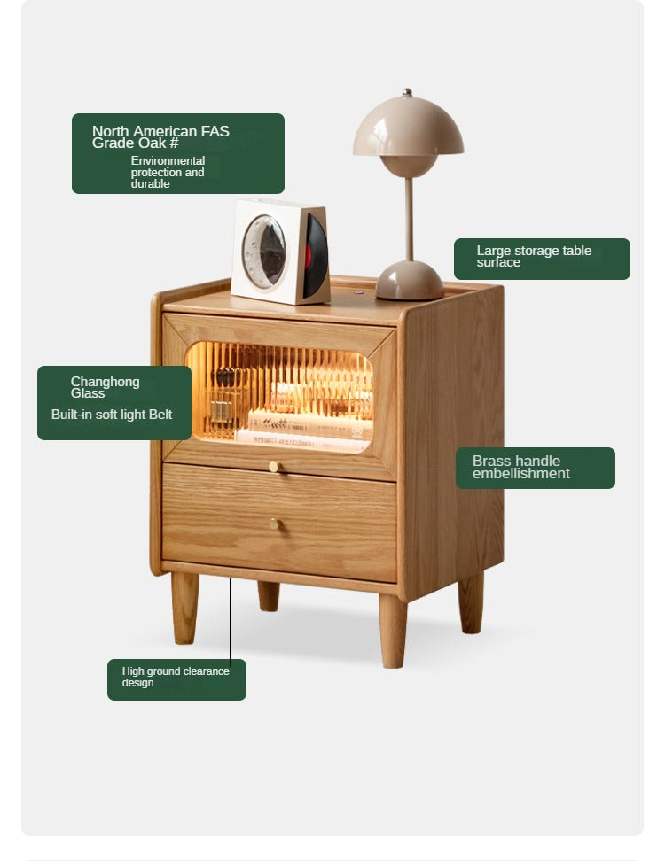 Oak, Beech Solid Wood Nightstand With Light