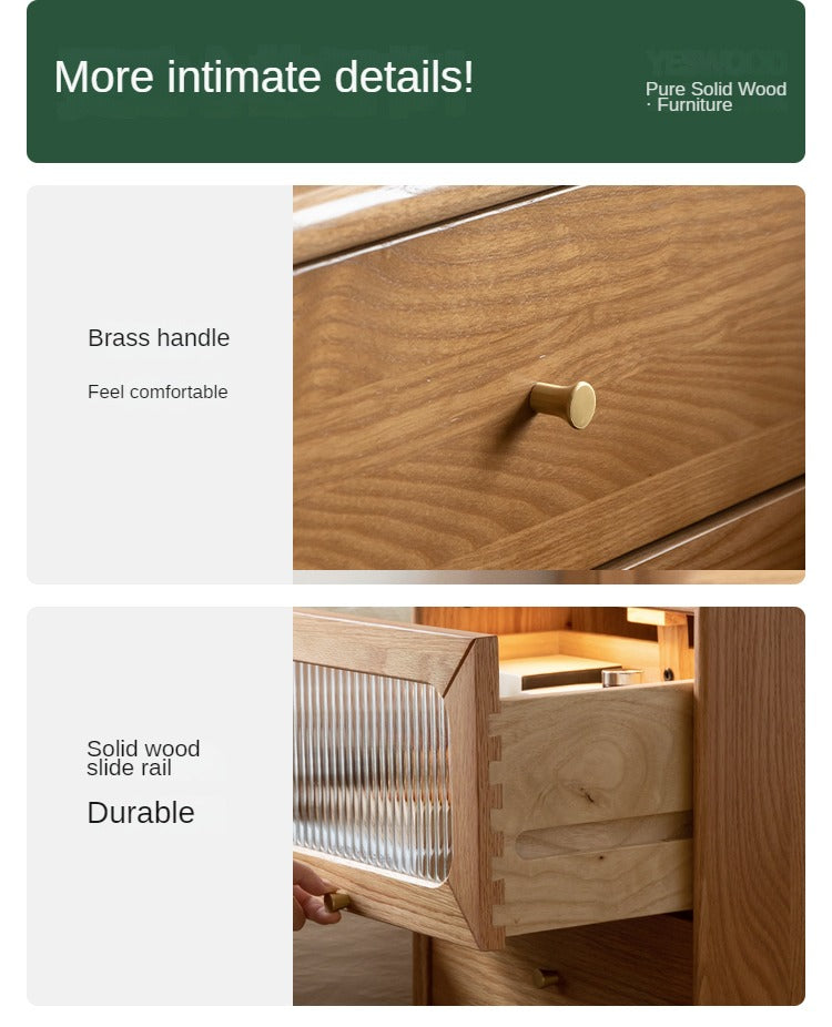 Oak, Beech Solid Wood Nightstand With Light