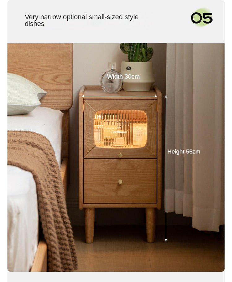 Oak, Beech Solid Wood Nightstand With Light