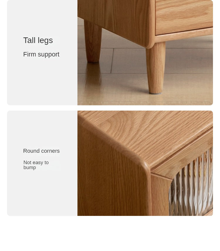 Oak, Beech Solid Wood Nightstand With Light