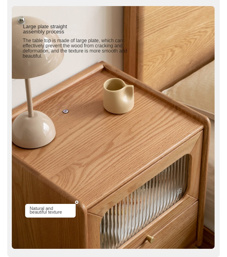 Oak, Beech Solid Wood Nightstand With Light