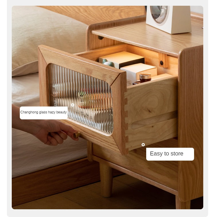 Oak, Beech Solid Wood Nightstand With Light