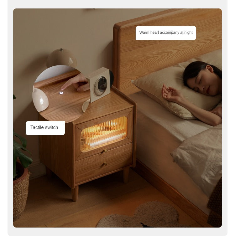 Oak, Beech Solid Wood Nightstand With Light