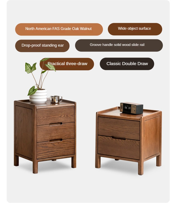 Oak Solid Wood, Solid Rubberwood Nordic Style Nightstand