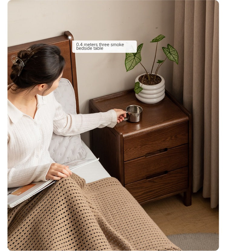 Oak Solid Wood, Solid Rubberwood Nordic Style Nightstand