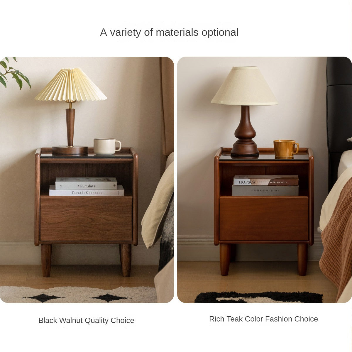 Tulipwood Solid Wood Glass Nightstand