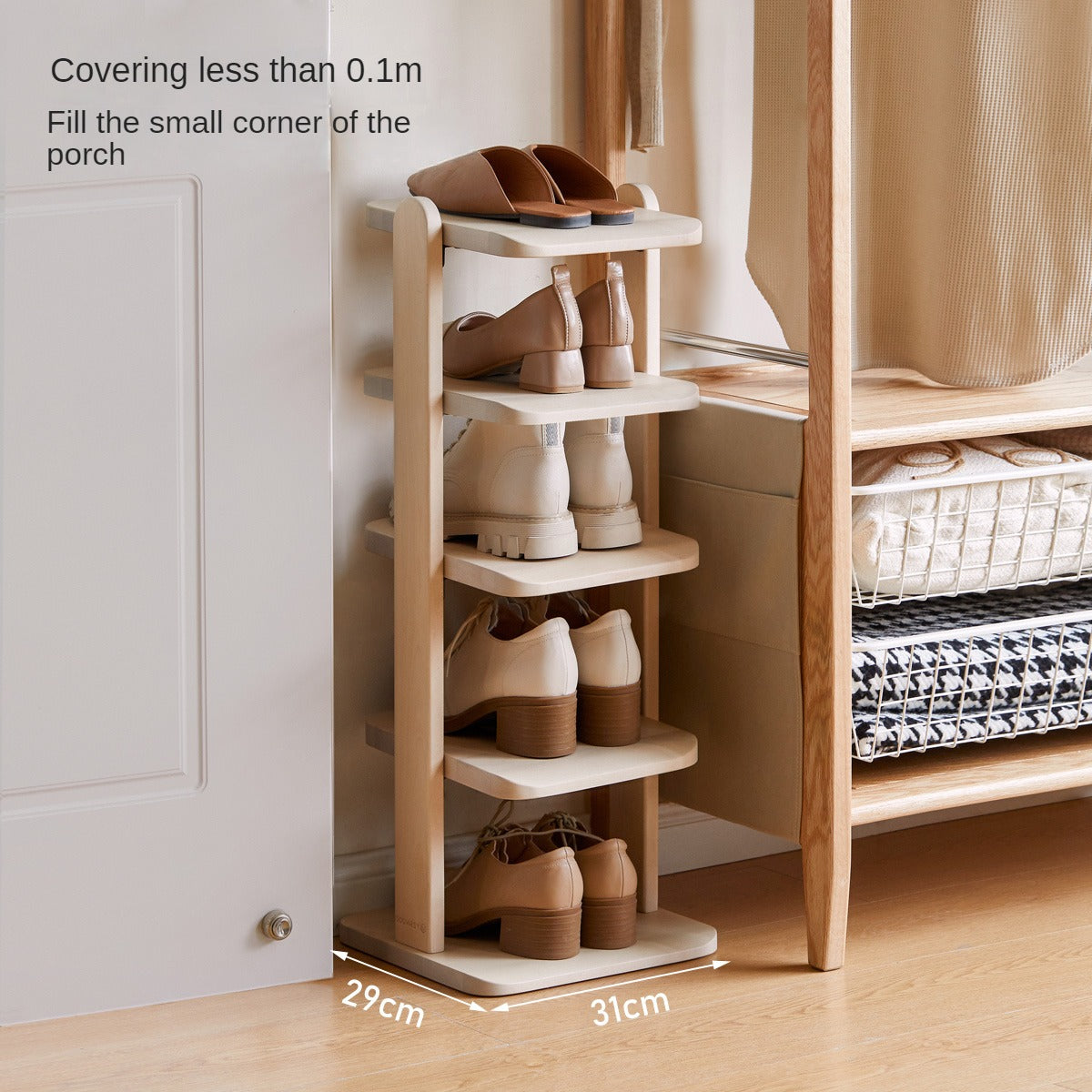 Rubberwood, Beech Solid Wood Narrow Shoe Rack