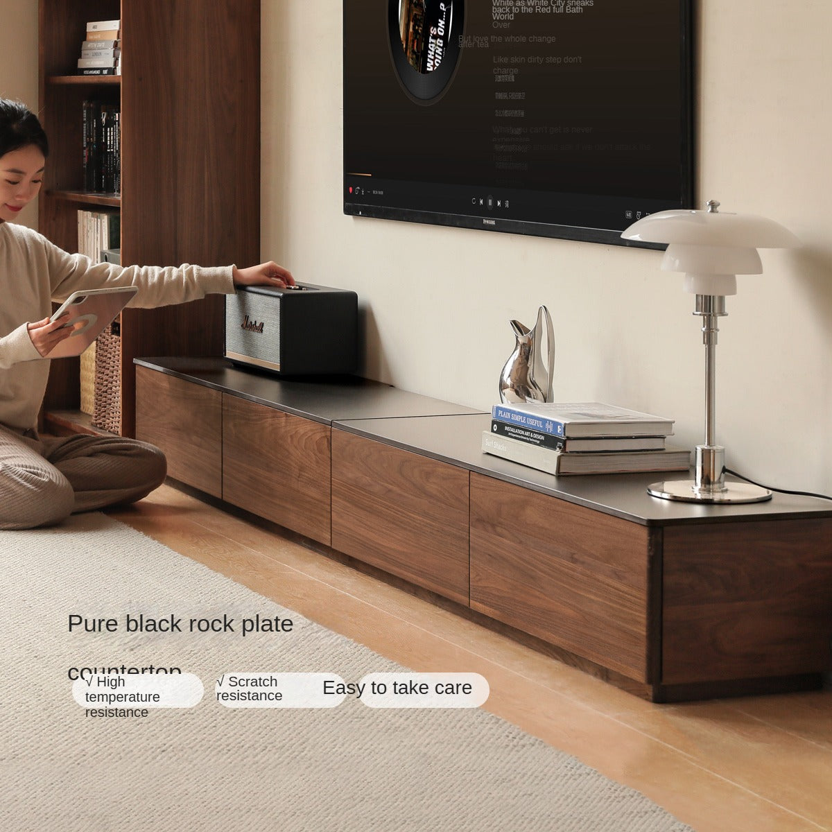 Black Walnut Solid Wood TV Stand Rock Slab