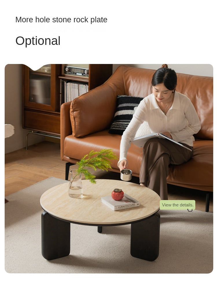 Oak Solid Wood Slate Black Coffee Table