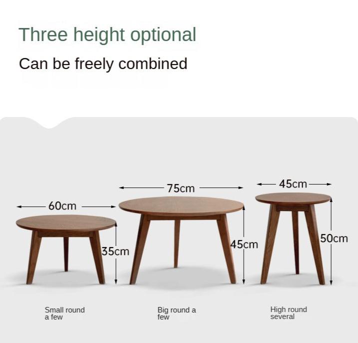 Oak, Solid Rubberwood Round Coffee Table, Walnut color
