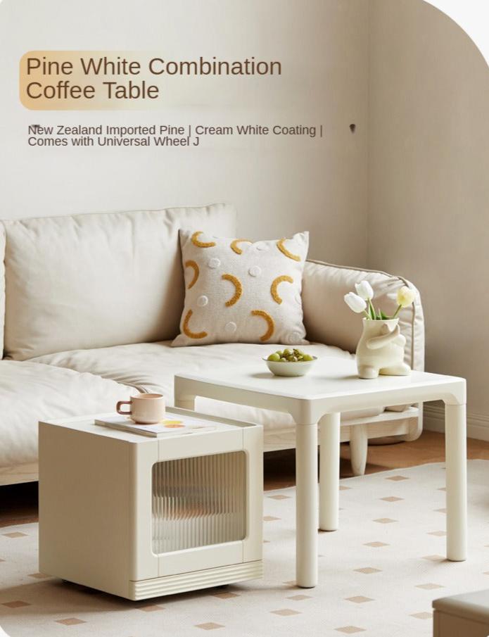 Pine Solid Wood Modern Mobile Coffee Table Storage Cabinet