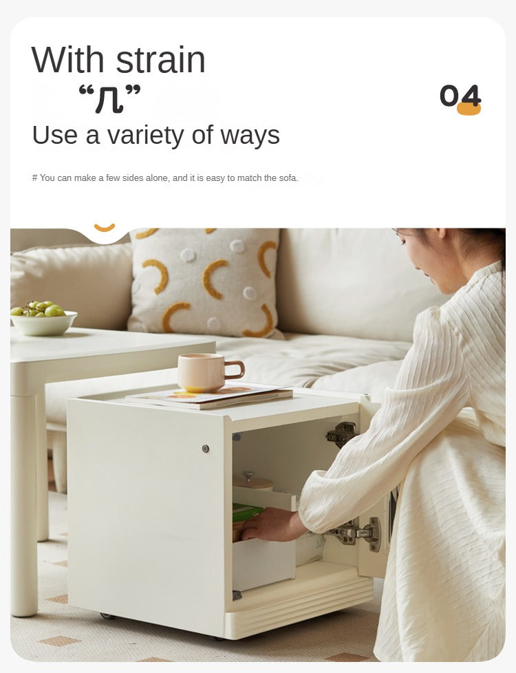 Pine Solid Wood Modern Mobile Coffee Table Storage Cabinet