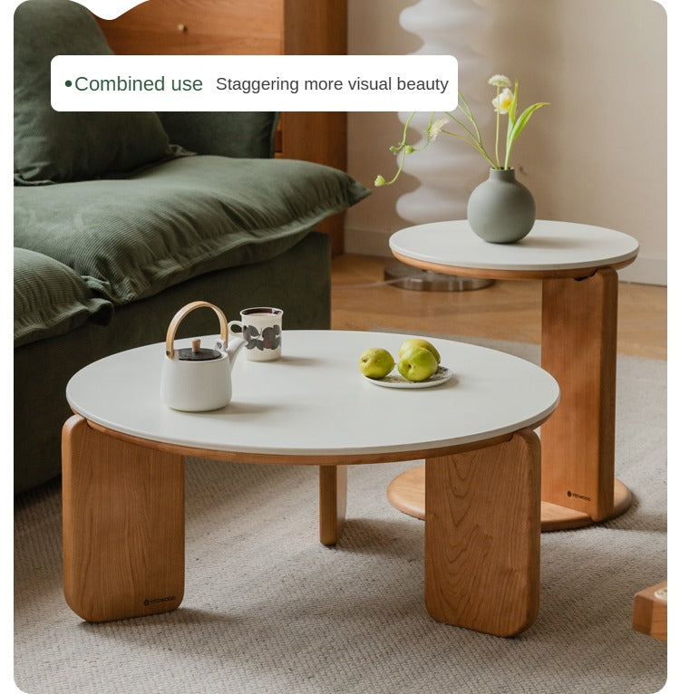 Cherry Solid Wood Round Coffee Table, Side Table