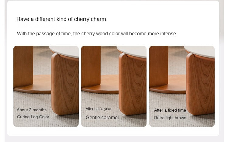 Cherry Solid Wood Round Coffee Table, Side Table