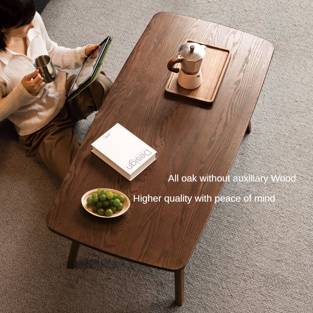 Solid Rubberwood, Beech, Oak Solid Wood Walnut Color Double-Layer Coffee Table