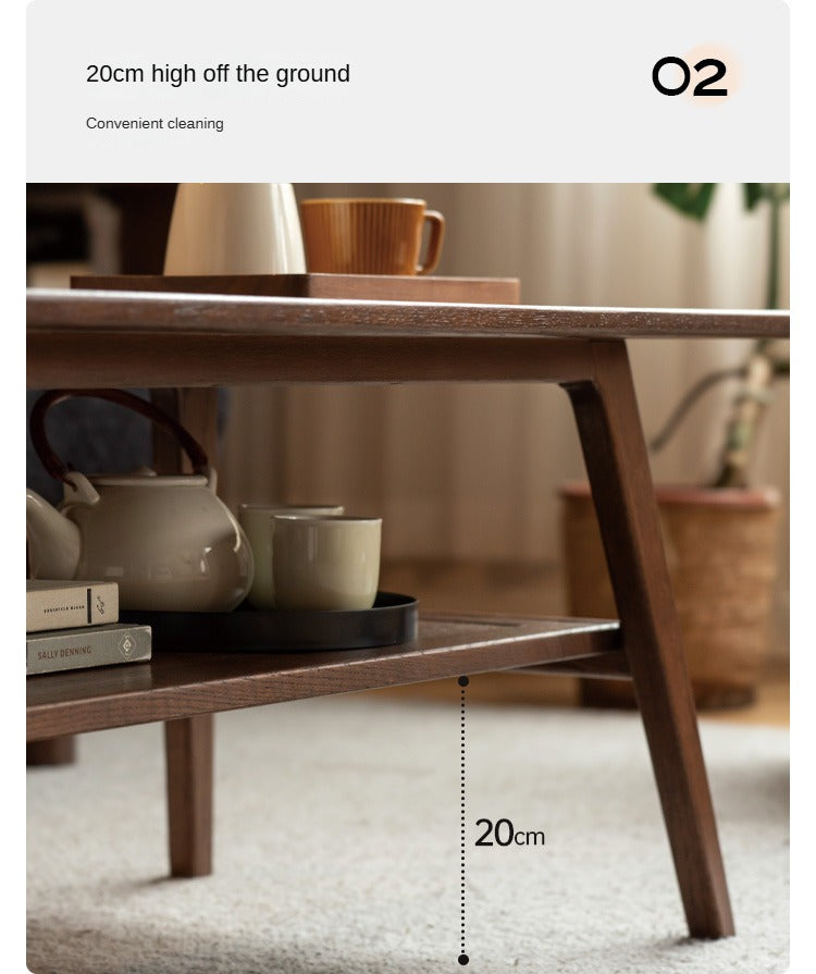 Solid Rubberwood, Beech, Oak Solid Wood Walnut Color Double-Layer Coffee Table